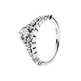 Fairy Tale Tiara Wishbone Ring Womens CZ Diamond Wedding Jewelry for Pandora 925 Sterling Silver Engagement Present Rings with Original Box Set