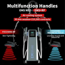 EMS Neo Slimming Machine RF Elektromagnetisk muskelstimulator Viktminskning 4 Hanterar kroppsform Fett Minska rumpa Lyftcelluliter Borttagning med RF och kuddeutrustning