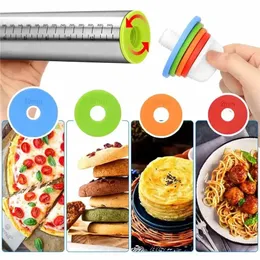 Adjustable Rolling Pins Dough Mat Roller Stainless Steel Fondant Paste Cake Tool 4 Removable Ring For Pizza 903