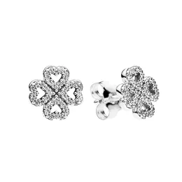 Sterling Silver Sparkling Lucky Clover Stud Earring Women Girls Wedding Jewelry with Original Box Set For pandora CZ diamond Earrings