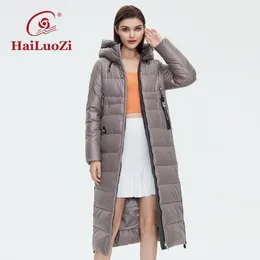 Kadınlar Aşağı Parkas Hailuozi Kadın Kış Paltosu Uzunlaştırılmış Stil Kadınlar Kalın Ceket Kapşonlu Moda Eşsiz Tasarım Yüksek Kesim Pamuk Parker 6022 220902