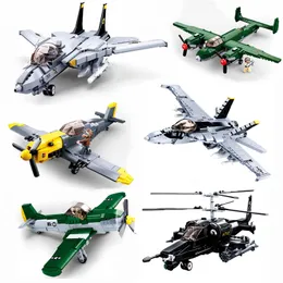 Block MOC Bricks WW2 Military Jet Fighter Helicopter Model Warrior Action Figure Monterade Puzzle Building Children S Toy Gift 220902