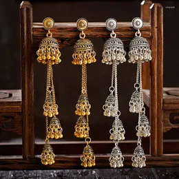 Brincos de berros retro Bollywood Mulheres oxidadas Jhumka femmes 2022 Color de prata étnica de ouro Afeganistão Bell Long Tassel Drop