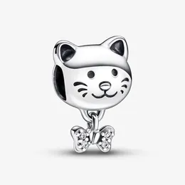 Pet Cat Bow 925 Sterling Silver Charm Pandora Pingents Moments Pet para o Dia de Ação de Graças FIT Women Up Colares