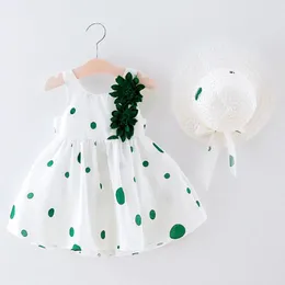 Abiti da ragazza per bambini Toddler Kids Neonate Dot Print Flower Princess Dress Hat Cap Abiti per 2 anni 3