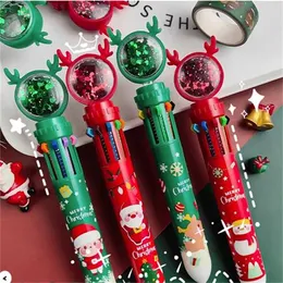 Christmas 10-color Ballpoint Pen Student Press-type Color Santa Claus Presses Pen 0.5mm School Stationer GC1563