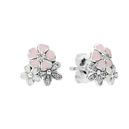 Pink white Sparkling Daisy flower Stud Earring 925 Sterling Silver Women Wedding Party Jewelry with Original Box For pandora girlfriend gift Earrings