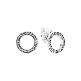 Sparkling Circle Stud Earrings 925 Sterling Silver Women Wedding Jewelry with Original Box for Pandora CZ diamond girlfriend gift Earring
