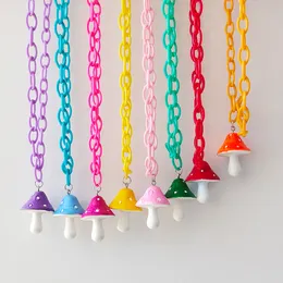 50pcs/lot Cute Colorful Mushroom Pendant Necklace for Women Plastic Chain Chokers Necklace Wholesale Jewelry Accessories