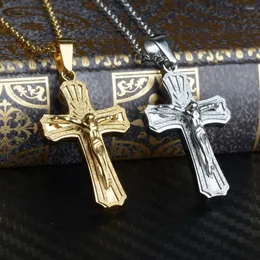 Pendant Necklaces Men Chain Christian Jewelry Gifts Vintage Cross INRI Crucifix Jesus Piece & Necklace Gold Color Stainless Steel