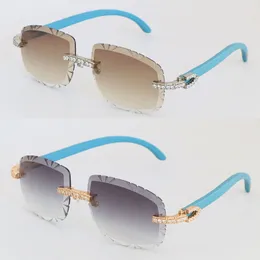 Projektant marki duży zestaw diamentów niebieskie drewniane okulary przeciwsłoneczne męskie oryginalne drewniane okulary bez oprawek Womans 8200758 luksusowe diamentowe okulary cięte soczewki męskie i damskie okulary