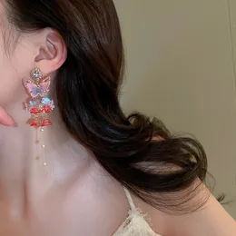 샹들리에 진주 크리스탈 나비 태평성 프랑스 디자인 이어링 여성을위한 한국 패션 귀걸이 파티 보석 선물