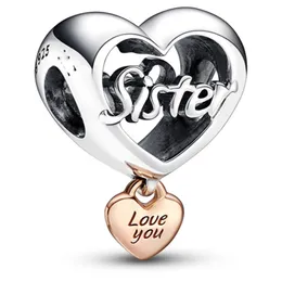 Love You Sister Heart 925 Стерлинговое серебряное очарование Pandora Dangle Moments Семья для Fit Charms Женщины дочери браслеты. Ударные украшения 782244C00 Энди Джевел