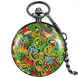 Pocket Watches Men Women Retro Assista Black Caso grosso Free Custom Color Graffiti Padrão unissex para namorada namorada