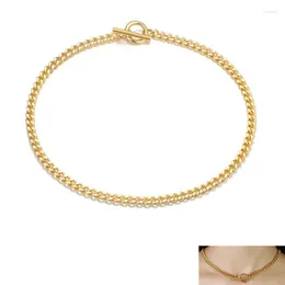 Choker 6mm Fashion ClaVicle Chain Link Necklace For Women Girl Golden Stainless Steel OT Buckle Jewelry Accessories