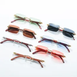 Luxus-Designer-Sonnenbrille, quadratisch, C-förmig, dekorative Sonnenbrille für Herren und Damen, Marke, optische Rahmen, Brille, Strand, Metall, Holzbeine, braun, blau, gelb, Gläser, rahmenlos