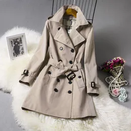 Klassiska kvinnors trenchrockar Fashion England Middle Long Trenchs Coat/H￶gkvalitativ varum￤rkesdesign Double Breasted Trench Coat/Cotton Tyg Khaki Top S-XXL