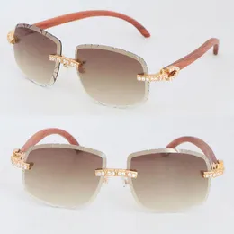 Selling Luxury Big Diamond Set Wooden Sunglasses Men Original Wood Rimless glasses Womans 8200757 Diamond Cut Lens Eyeglasses Male and Female Eyewear Size 61