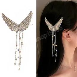 Pasadores de diamantes de imitación brillantes para mujer, pinza de pelo con borla de ala de Color plateado Simple a la moda, accesorios para el cabello para niña, horquillas, joyería