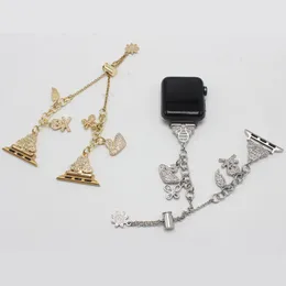 Smart Straps Accessories Bee Pendant Wristband Stainless Steel Bracelet Link Diamond Watchband Band for Apple Watch Series 2 3 4 5 6 7 SE iWatch 38 40 41mm