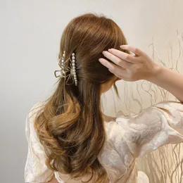 Haarspangen Haarspangen Retro Koreanische Schleife Perle Metall Haargreifer Damen Hai Clip Haarspange Krabbenhai Make-up Badzubehör