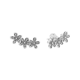 Sparkling Daisy Flower Stud Earrings Sterling Silver Beautiful Woman Wedding Jewelry For pandora CZ diamond girlfriend gift Earring with Original Box