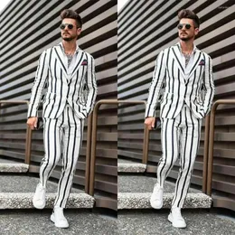 Herrenanz￼ge Business Stripe M￤nner Anzug 2 St￼ck Slim Fit Schneiderte Blazerhosen Single Breasted Wedding Br￤utigam Arbeit Abnutzung kausal ma￟geschneidert