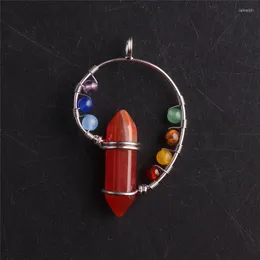 Pendant Necklaces 12PCS/LOT Natural Carnelian Stone Necklace Hexagonal Column Pendants For Women Jewelry Pendulum Wholesales