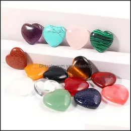 Charms 20Mm Heart Shape No Hole Loose Beads Seven Chakras Stones Charms Healing Reiki Rose Quartz Crystal Cab For Diy Ma Dhseller2010 Dhcuv