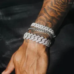 Länk armband 19mm tre rad bling 5a kubik zirkonia cz asfalterat guld pläterade full is ut hip hop boy män stora tunga miami kuban