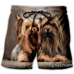 Shorts masculinos phechion homens/mulheres fofas yorkshire terrier cão 3d imprimido na moda casual masculino solto esportivo a277