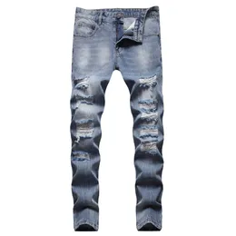 Rippade h￥l m￤ns magra jeans fashoin casual smal denim byxor storlek 28-42 Mid-midjbyxor sommar h￶sten 20 f￤rger pantaloner