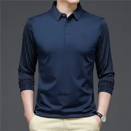 Мужские рубашки T Browon Spring и осенняя футболка мужчина унчался воротник с твердым цветом полосатый дизайн с длинным рукавом мужская футболка повседневная тонкая длинная топа 220902