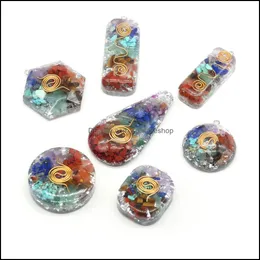 Charms Lucky Gravel 7 Chakra Beads Stone Energy Charms Round Waterdrop Healing Crystal Reiki Pendant For Necklace Jewelr Dhseller2010 DHVGY