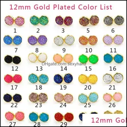 Stud Designer 12Mm Resin Druzy Drusy Stud Earrings Sier Gold Plated Handmade For Women Jewelry Drop Delivery 2021 Dhseller2010 Dhytc