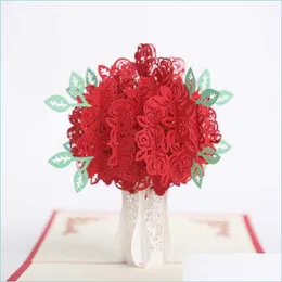 Greeting Cards Greeting Cards 3D Stereoscopic Card Rose Christmas Wedding Invitation Hansel Valentines Day Thanksgiving Drop Delivery Dhnhu