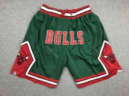 Erkek Şort Erkekleri Sadece Cep Basketbol Şortu Retro Dikişli 08-09 Yeşil Cep Chicagobullsshorts Astar örgü spor cep Tutpasları