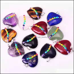 Подвесные ожерелья 7 Чакра женская подвесная форма кристаллического сердца натуральный камень