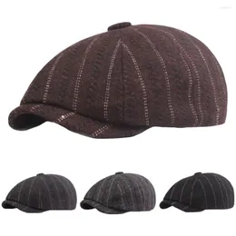 Berets Men Cotton Octagonal Stripe Sboy Cap Gatsby Peaked Warm Cabbie Golf Baker Hat