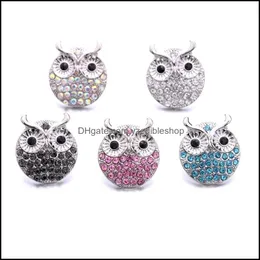 Charms por atacado Crystal Sier cor coruja Button Snap Women Charms Jóias Descobertas Rhinestone 18mm Metal Snaps Botões Di DHSELLER2010 DHDLD