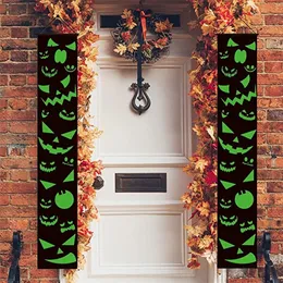 Decorazione per feste Distico di Halloween Un paio di striscioni sospesi luminosi per la decorazione della porta d'ingresso di Halloween con atmosfera horror verde brillante 220905