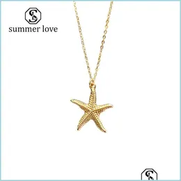 Подвесные ожерелья New Summer Beach Beach Starfish Canch Chain Chaine Collece для женщин Золотой сплав сплав модные украшения Mjfashion dhqxe