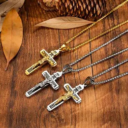 H￤nge halsband religi￶sa rostfritt st￥l guld silver korsfix kors halsband tung byzantinsk kedja Jesus smycken g￥vor