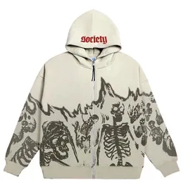 Moletons Masculinos Y2K Emo Men Streetwear Vintage Skull Hoodie Zip Up Moletons Grunge Oversized Sweatshirt Gothic Tops Harajuku Alt Jaquetas Roupas 220905