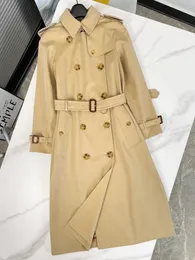 designer women fashion Paris middle long trench coat high quality brand design double breasted coat cotton fabric size S-XL
