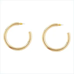 Hoop Huggie New 18K Gold Plated Big Hoop أقراط للنساء البسيط المفتوح جوفاء التصميم خفيف الوزن مكتنزة حفل زفاف يهودي Sexyhanz dhqrk