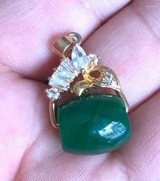 Kolye Kolyeler Antika Vintage Deco Sarı Altın Kaplama Dolgulu GF Jadeite Jade Macunu