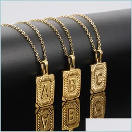 Pendant Necklaces Women Men 18K Gold Square Stainless Steel Letter Pendant High Quality Material 26 Capital English Words N Mjfashion Dhkrt