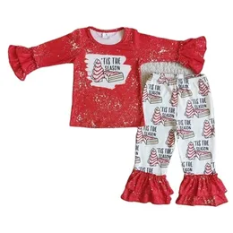 Special Occasions Baby Girls Christmas Double Ruffle Long Sleeve Tee Shirt Season Children Boutique Outfits Clothing Holiday Red Clothes Sets 220830