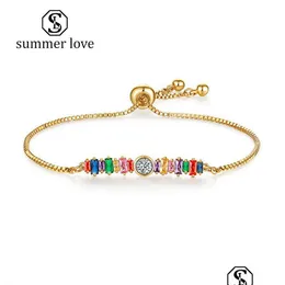 Link Chain Women Girls Gold Rainbow Bar Crystal Charm Bracelet Adjustable Chain Tennis Colorf Cubic Zirconia Bangle Party W Lulubaby Dhrsi
